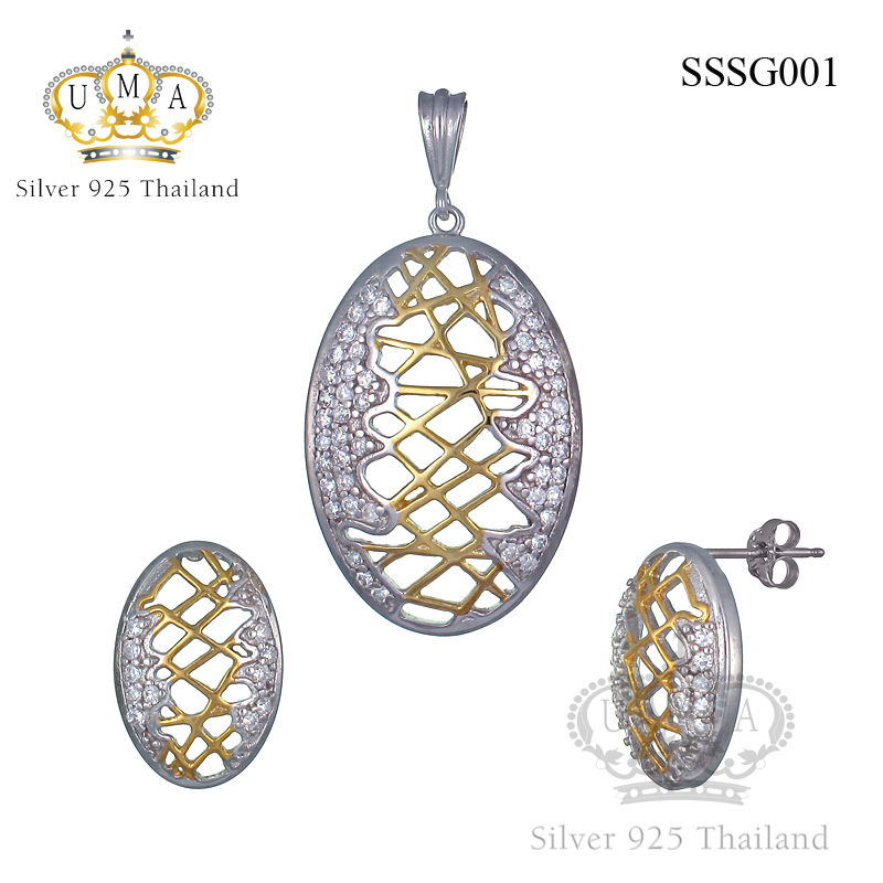 ต่างหูพร้อมจี้ ( ชุบทอง ) = Earring with Pendant ( Gold )
