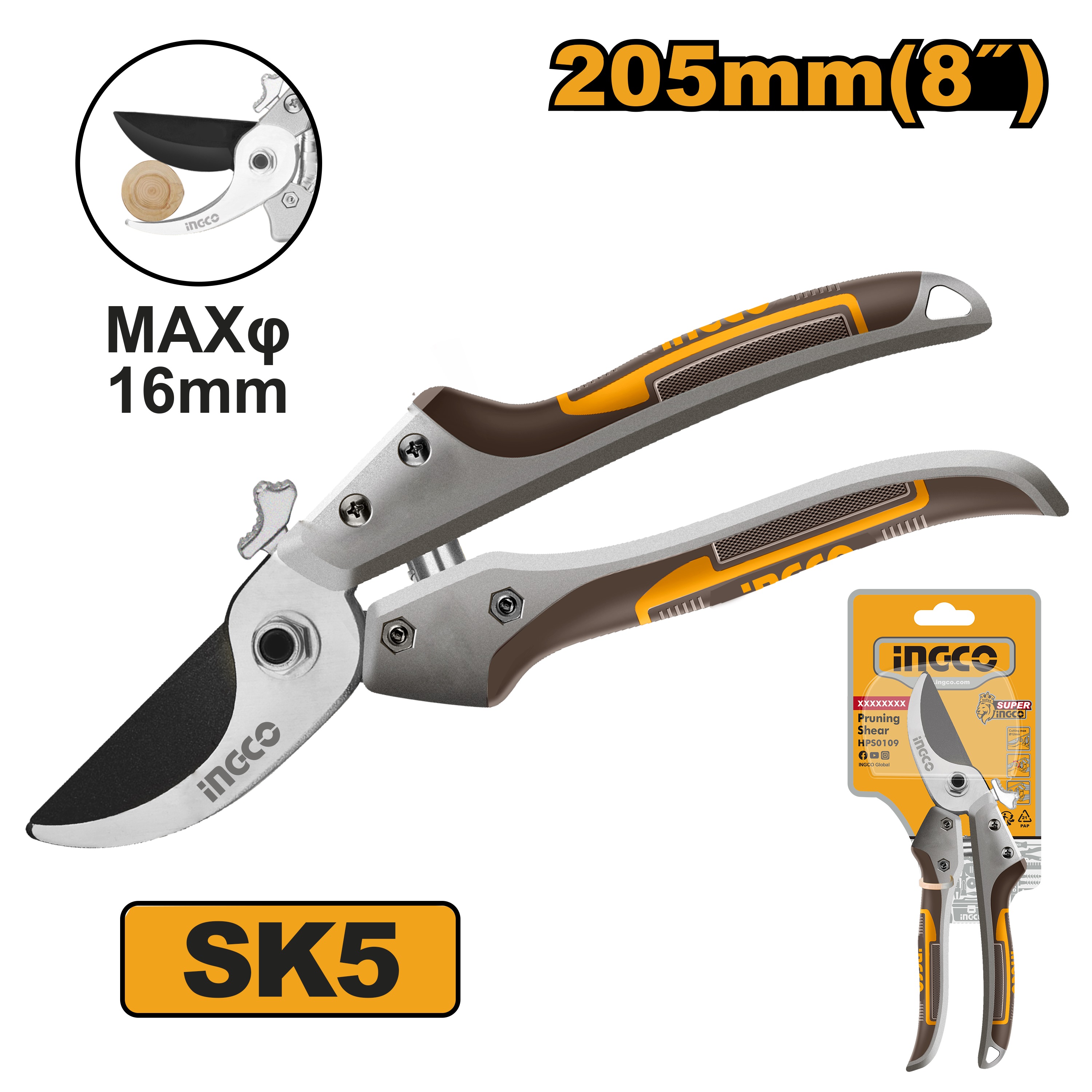 INGCO HPS0308 กรรไกรแต่งกิ่ง 8 นิ้ว