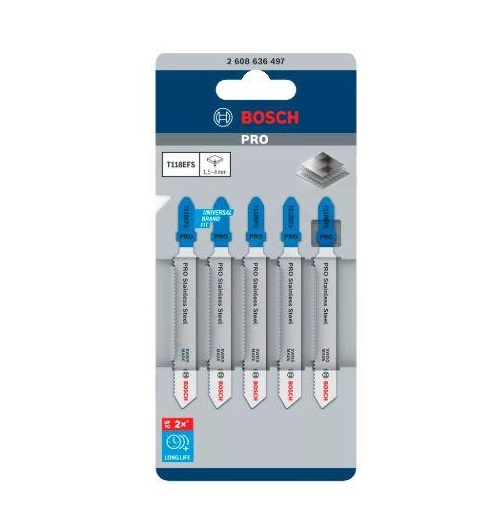 ใบเลื่อยจิ๊กซอว์ตัดสแตนเลส (5 ใบ/แพค) T118EFS BOSCH 2608636497