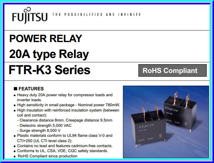 1x เพาเวอร์รีเลย์ 12Vdc ยี่ห้อ FUJITSU 20A 250VAC 1 Form A ( SPST) แบบ Tab