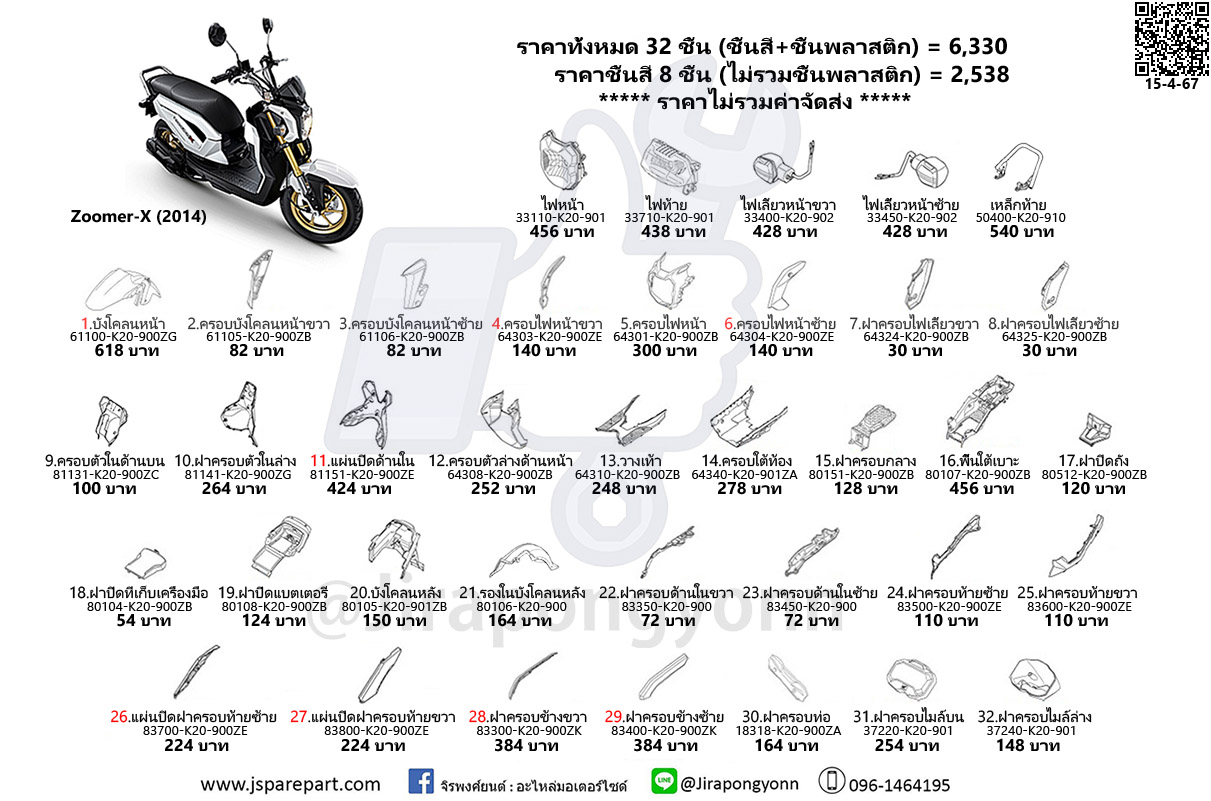 ชุดสี Zoomer-X ปี 2014 อะไห่แท้ ศูนย์