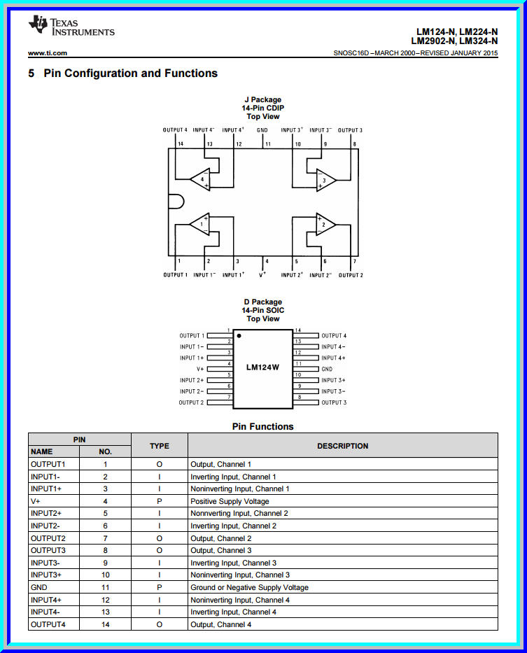 1x LM324N Quadruple Operational Amplifiers (Op-amp) IC Chip