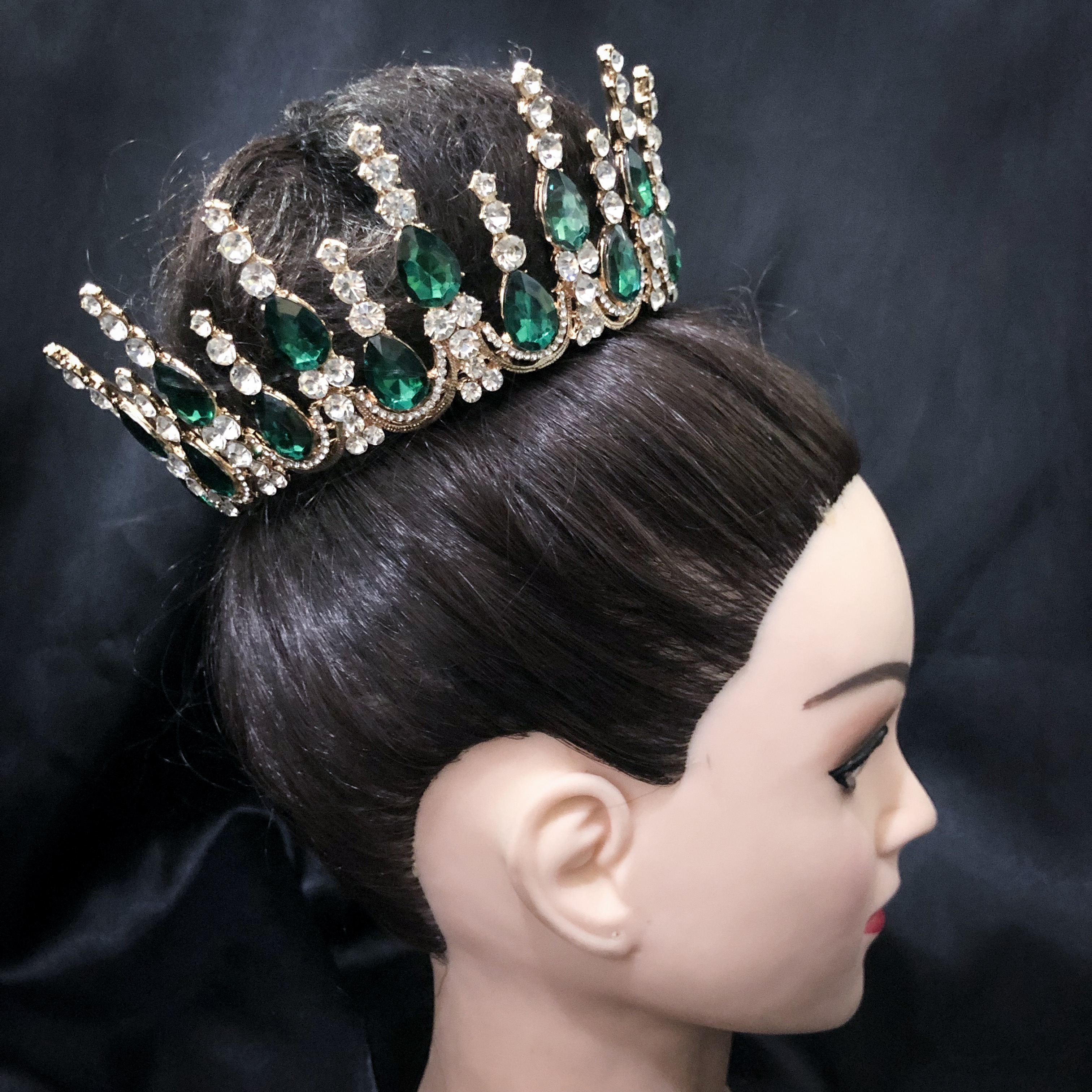 (พร้อมส่ง) มงกุฏ 059 สีทองเพชรเขียว