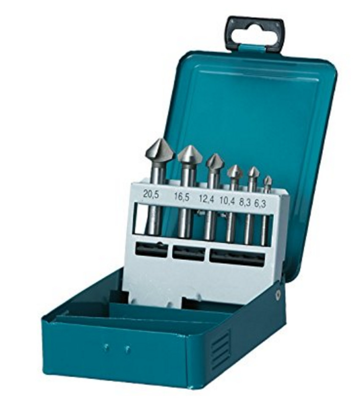 ดอกลบคมเจาะผาย คมตัด 3 ฟัน 90° พร้อมชุดกล่องเหล็ก 6 ชิ้น D-42503