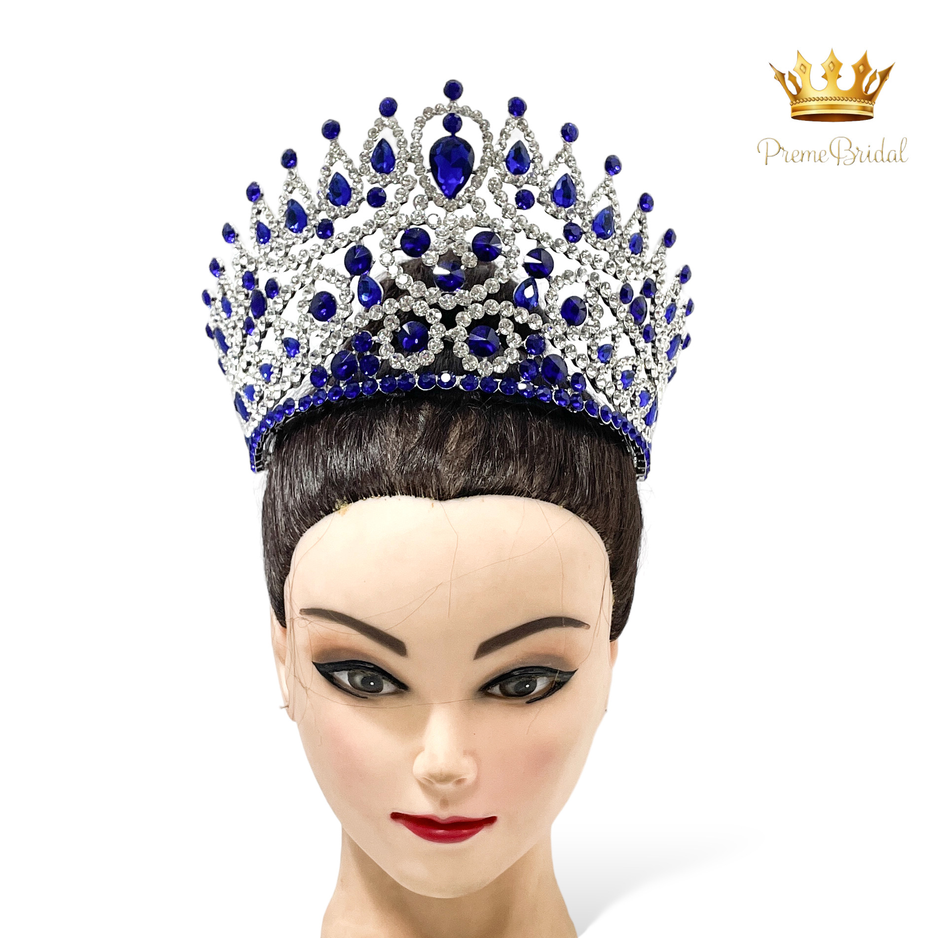 (พร้อมส่งจากไทย) มงกุฏ 121 สีน้ำเงิน งานสวย งานนางงาม รุ่นฐานกลม ปรับขนาดได้ ส่งด่วน ส่งจาก จ.อุบลราชธานี