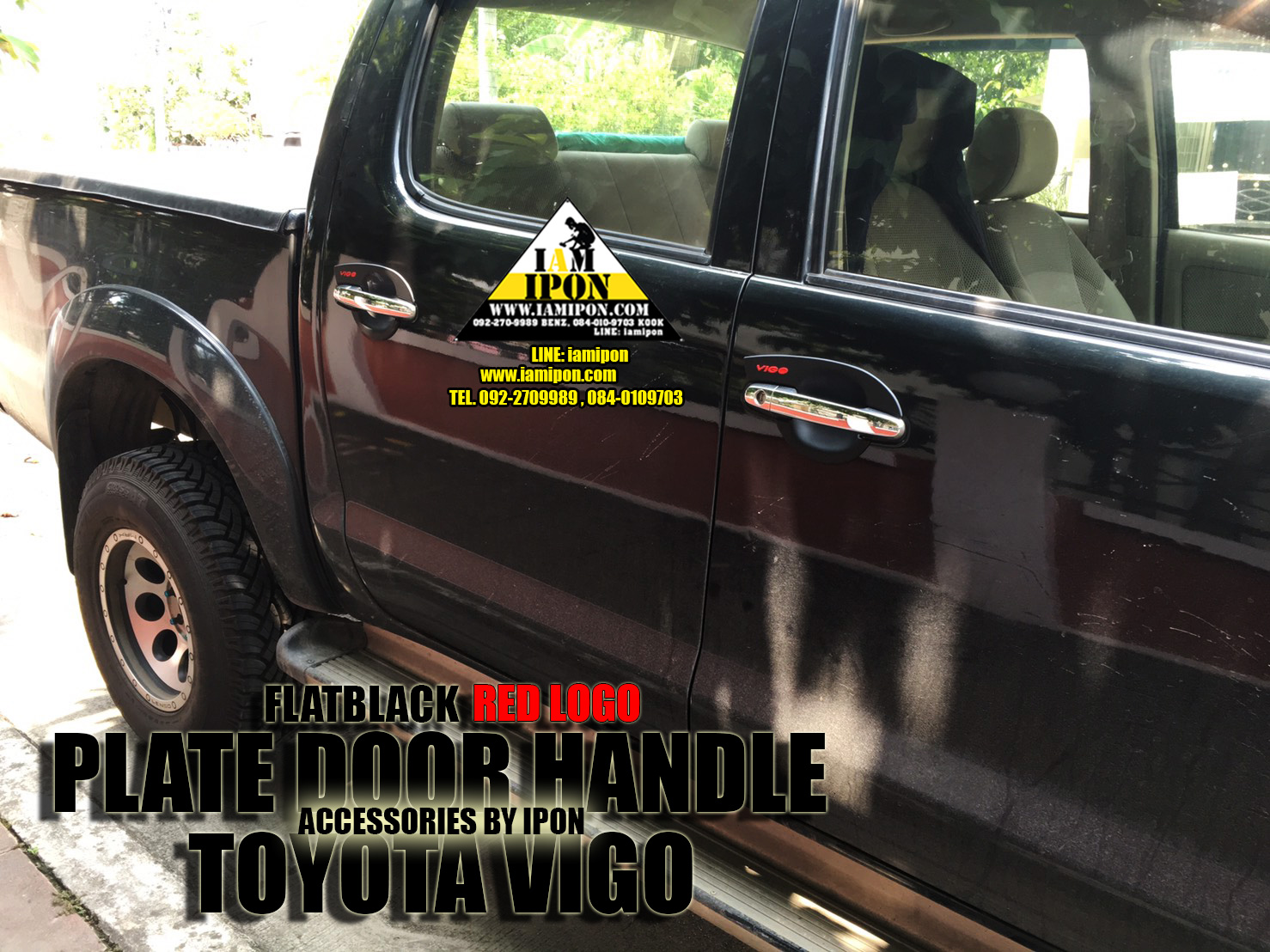 PLATE DOOR HANDLE FLATBLACK LOGORED VIGO เบ้ารองมือเปิดวีโก้ดำด้านโลโก้แดง