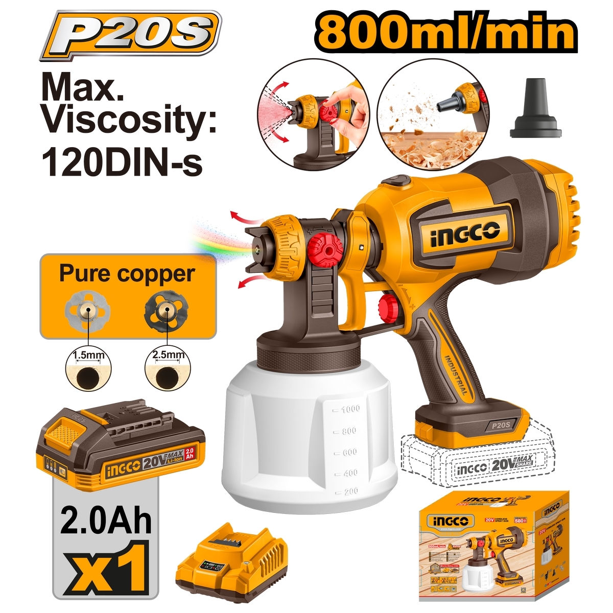 INGCO กาพ่นสีไร้สาย 20V รุ่น CSGLI20042