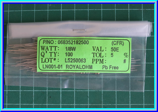 100x ตัวต้านทาน 50 Ohm 1/8 Watt 5% แบบคาร์บอน (100 ตัวต่อชุด)