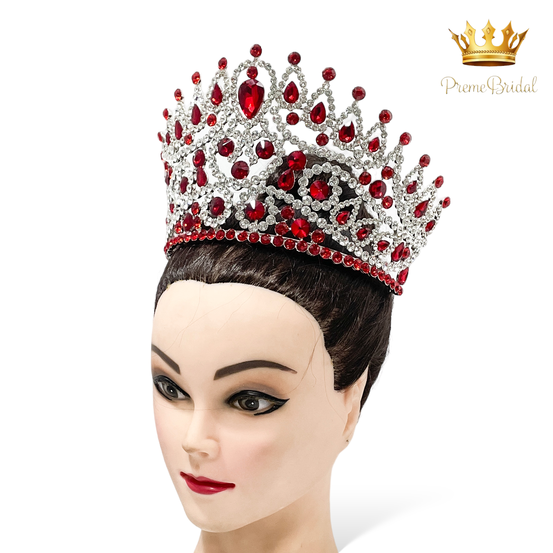 (พร้อมส่งจากไทย) มงกุฏ 121 สีแดง งานสวย งานนางงาม รุ่นฐานกลม ปรับขนาดได้ ส่งด่วน ส่งจาก จ.อุบลราชธานี