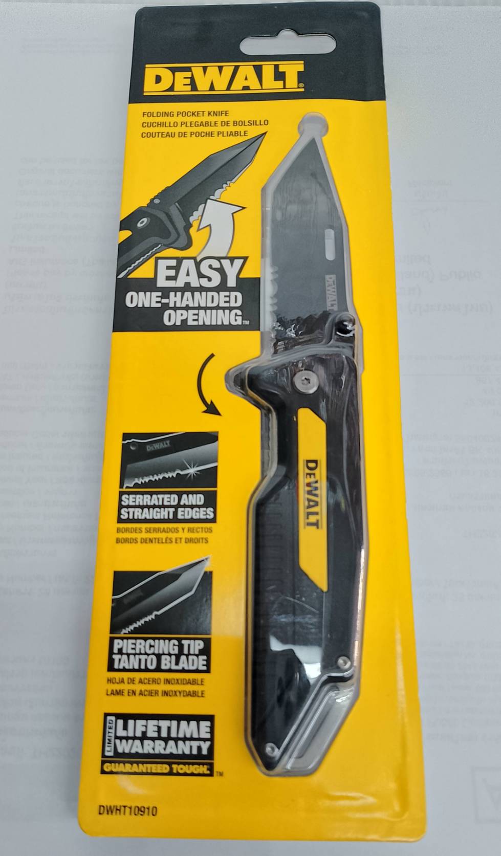 DEWALT มีดพับ easy open สีดำ รุ่น DWHT10910