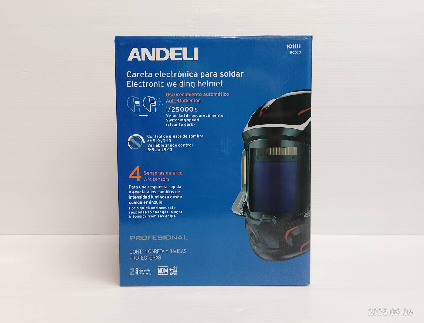 ANDELI หน้ากากเชื่อมอัตโนมัติ ให้สีจริง ปรับเฉดได้ พร้อมไฟ LED ทันสมัยแบตเตอรี่ชาร์จไฟได้ MONER-950L 142-1031