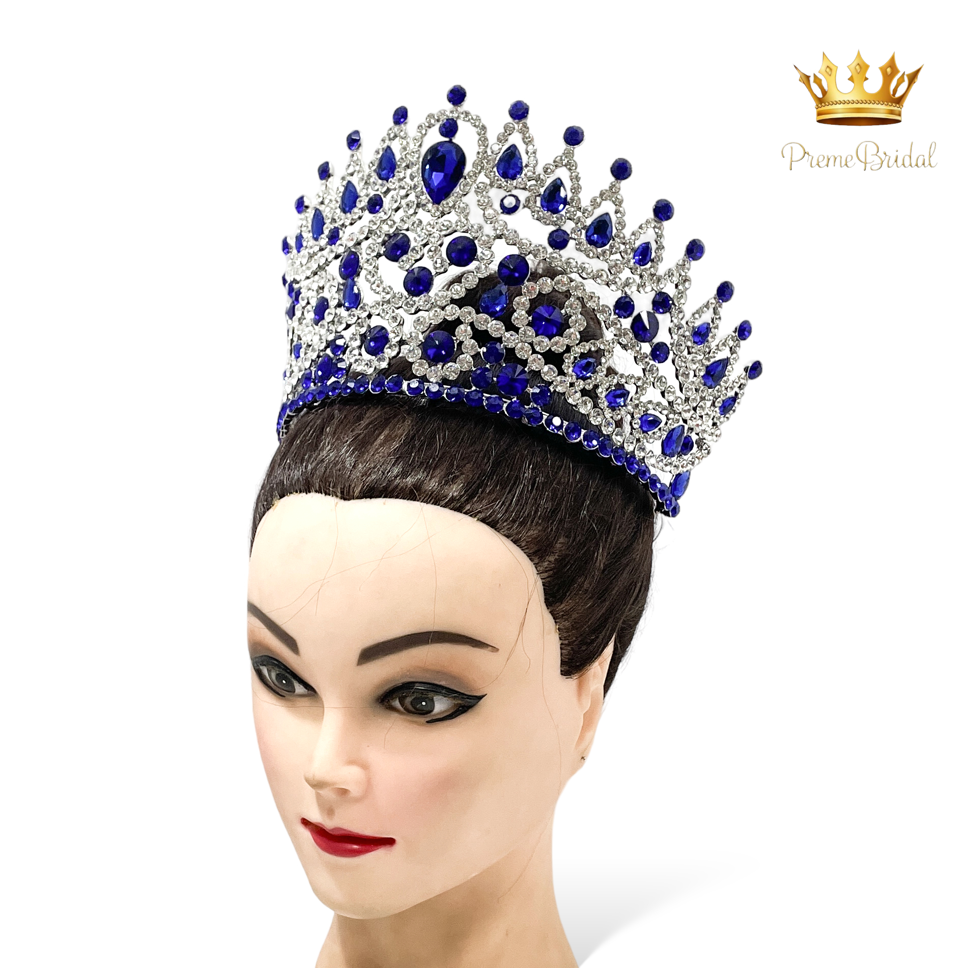 (พร้อมส่งจากไทย) มงกุฏ 121 สีน้ำเงิน งานสวย งานนางงาม รุ่นฐานกลม ปรับขนาดได้ ส่งด่วน ส่งจาก จ.อุบลราชธานี