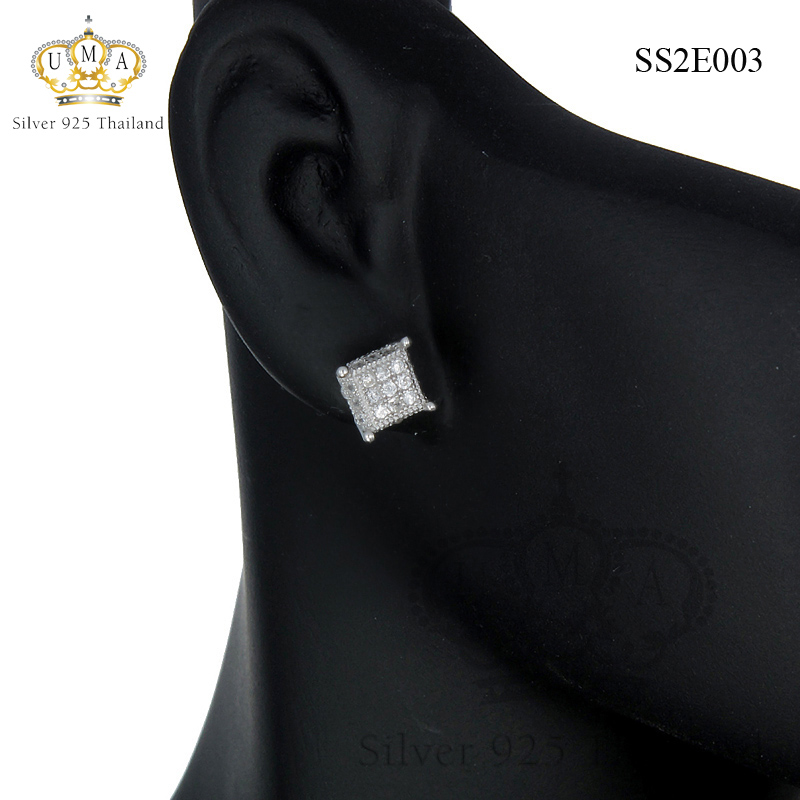 ต่างหูเงินแท้925ประดับเพรชแท้สวิส