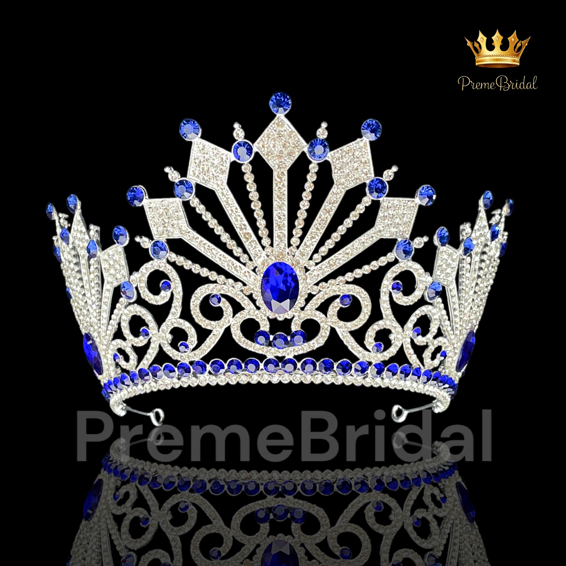 (พร้อมส่ง) เทียร่า 417 สีน้ำเงิน มงกุฎนางงาม ครึ่งหัว งานสวย ปราณีต QCเพชรทุกเม็ด สินค้าพร้อมส่งจากไทย