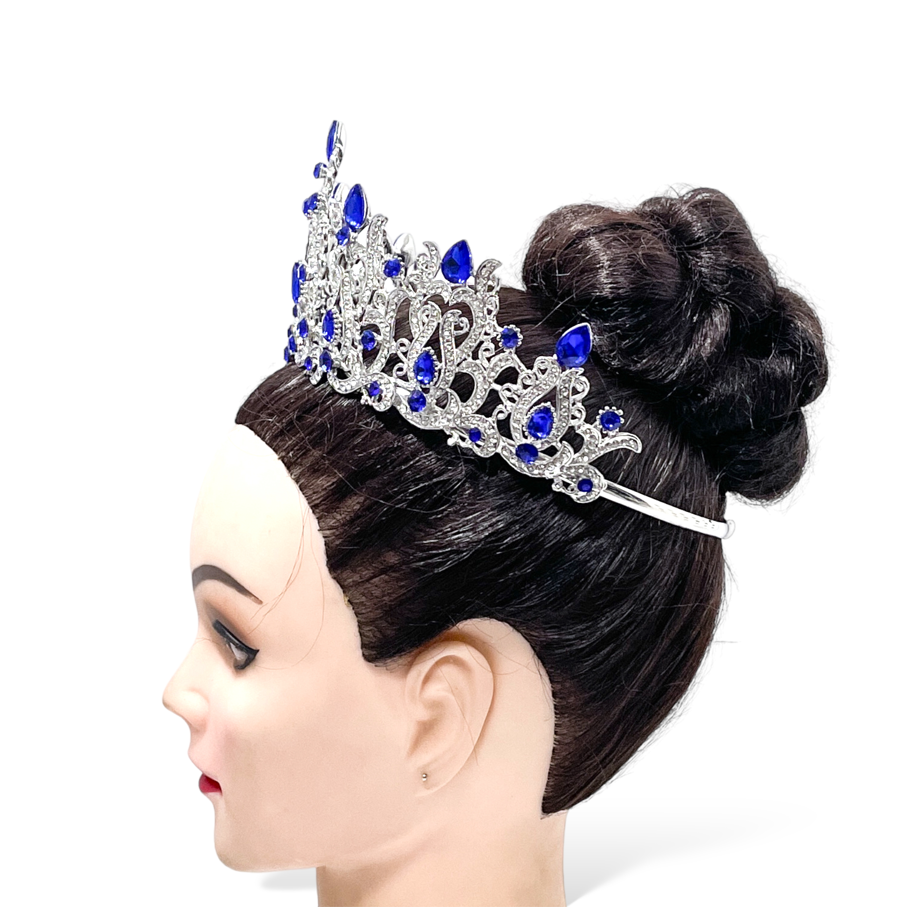 (พร้อมส่งจากไทย) มงกุฏ 114 สีน้ำเงิน มงกุฎนางงาม มงกุฎเพชร สวยงามอลังการ ฐานมงวงกลมปรับได้