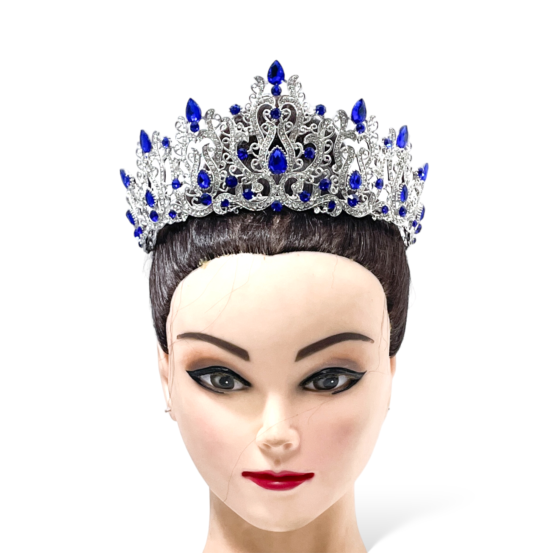 (พร้อมส่งจากไทย) มงกุฏ 114 สีน้ำเงิน มงกุฎนางงาม มงกุฎเพชร สวยงามอลังการ ฐานมงวงกลมปรับได้