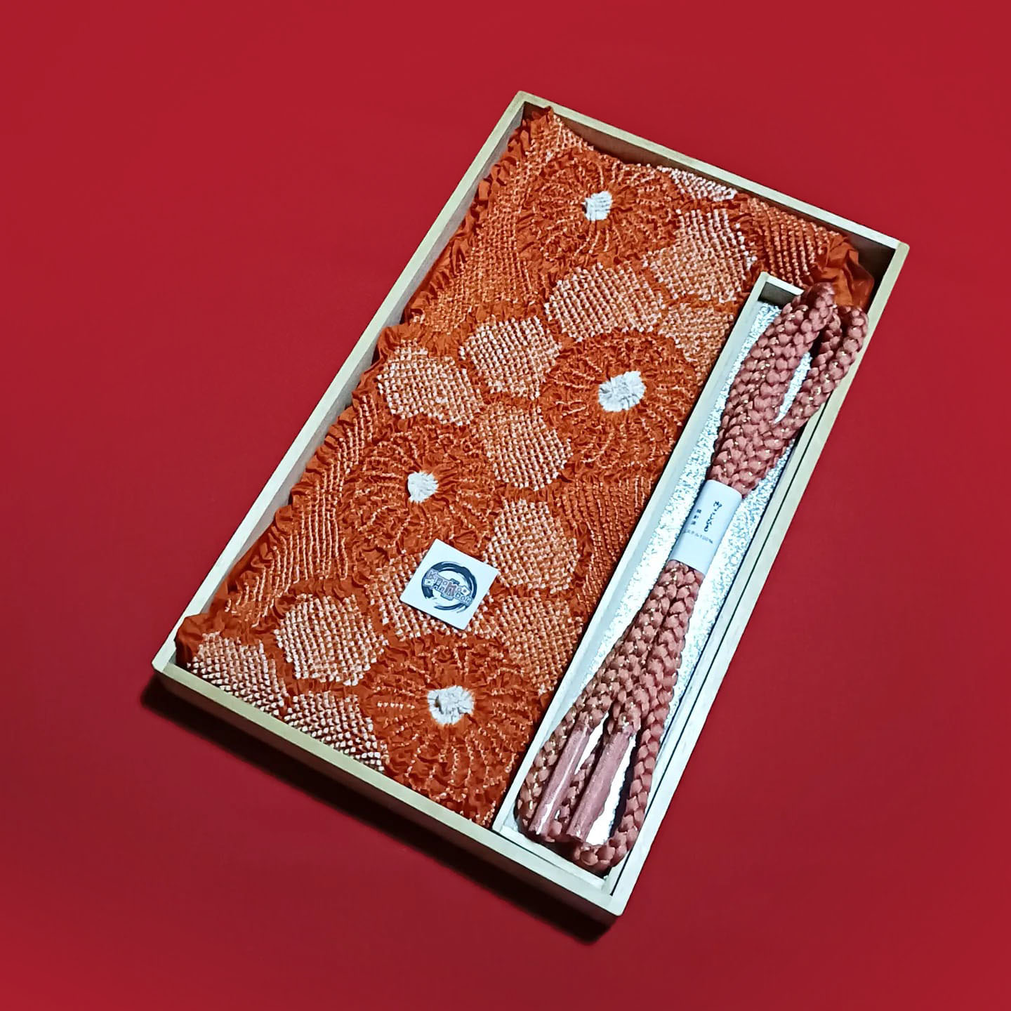 setผ้าชิโบริ+เชื่อกประดับโอบิ สีส้ม01