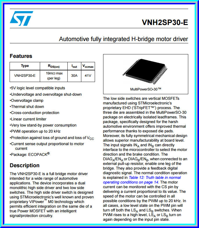 1x บอร์ดขับมอเตอร์ VNH2SP30 H-Bridge DC Motor 30A