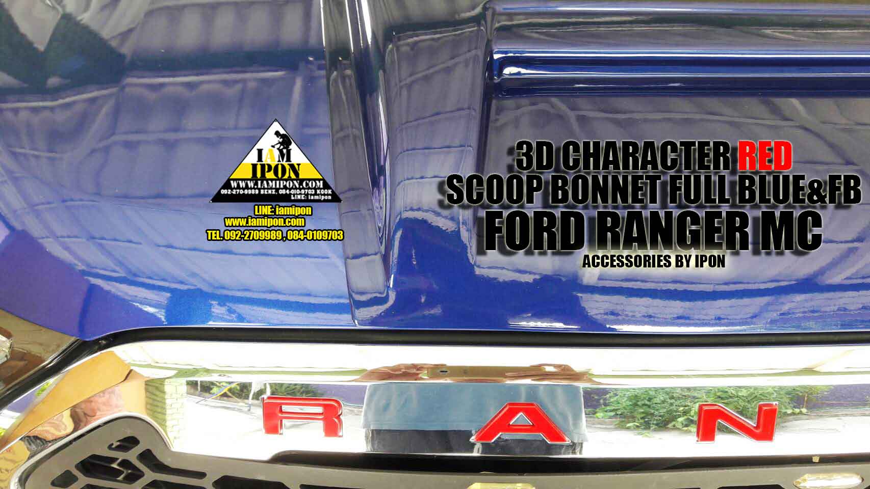 SCOOP BONNET FULL FORD RANGER MC 2015 BLUE&FLATBLACK สกู๊ปหลอกสีน้ำเงินคาดดำด้านแบบเต็มฟอร์ดเอ็มซี 2015