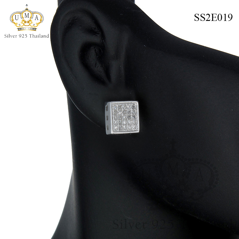 ต่างหูเงินแท้925ประดับเพรชแท้สวิส