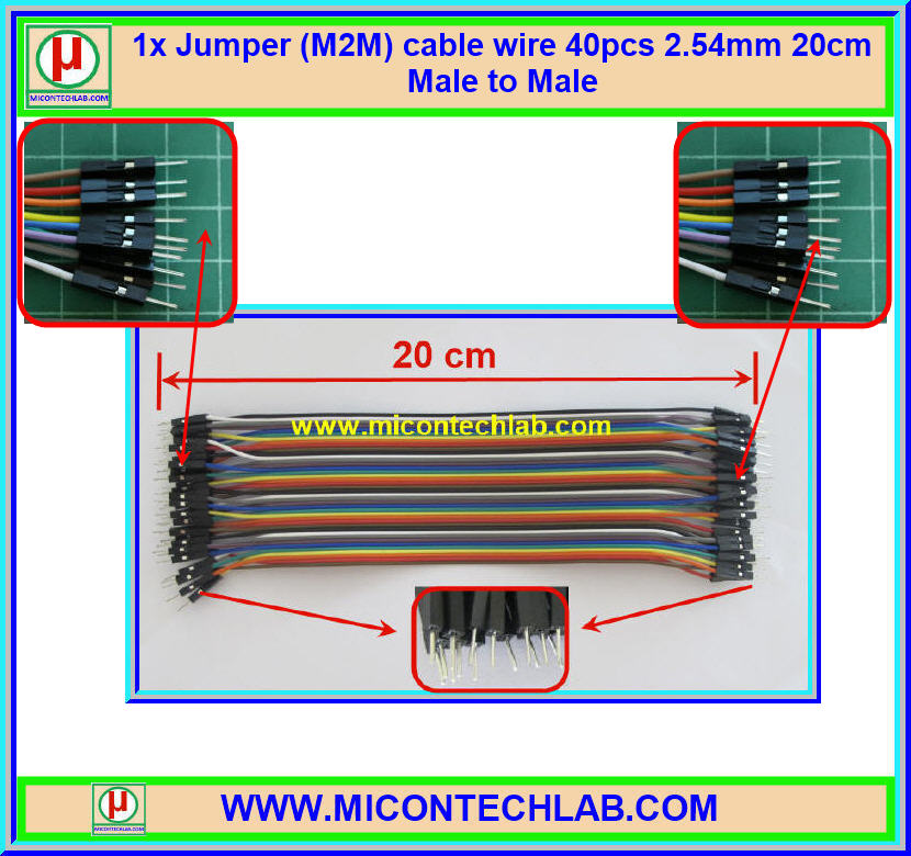 1x จั๊มเปอร์ปลายผู้ผู้ (M2M) 40 เส้น 20 ซม. (Jumper)