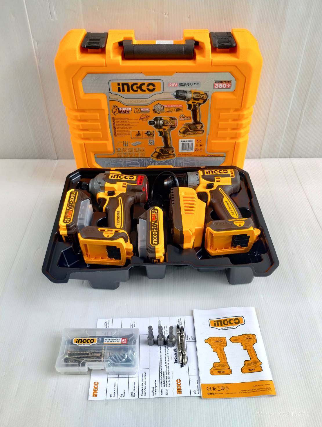 INGCO Combo Set สว่านไร้สาย+ไขควงกระแทก 285 N.m.CKLI20272