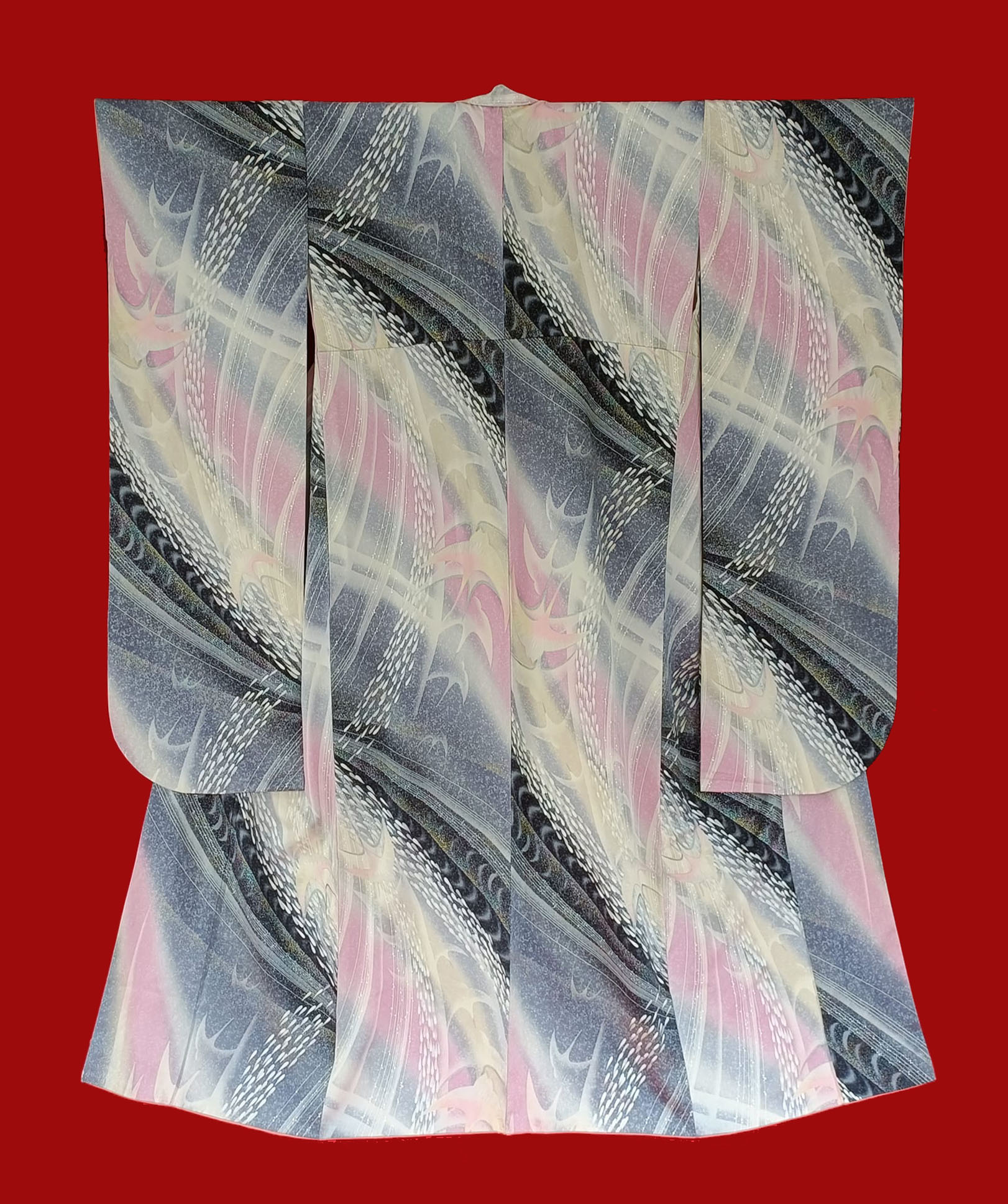 furisode kimono ดำ-เทา-ชมพู002