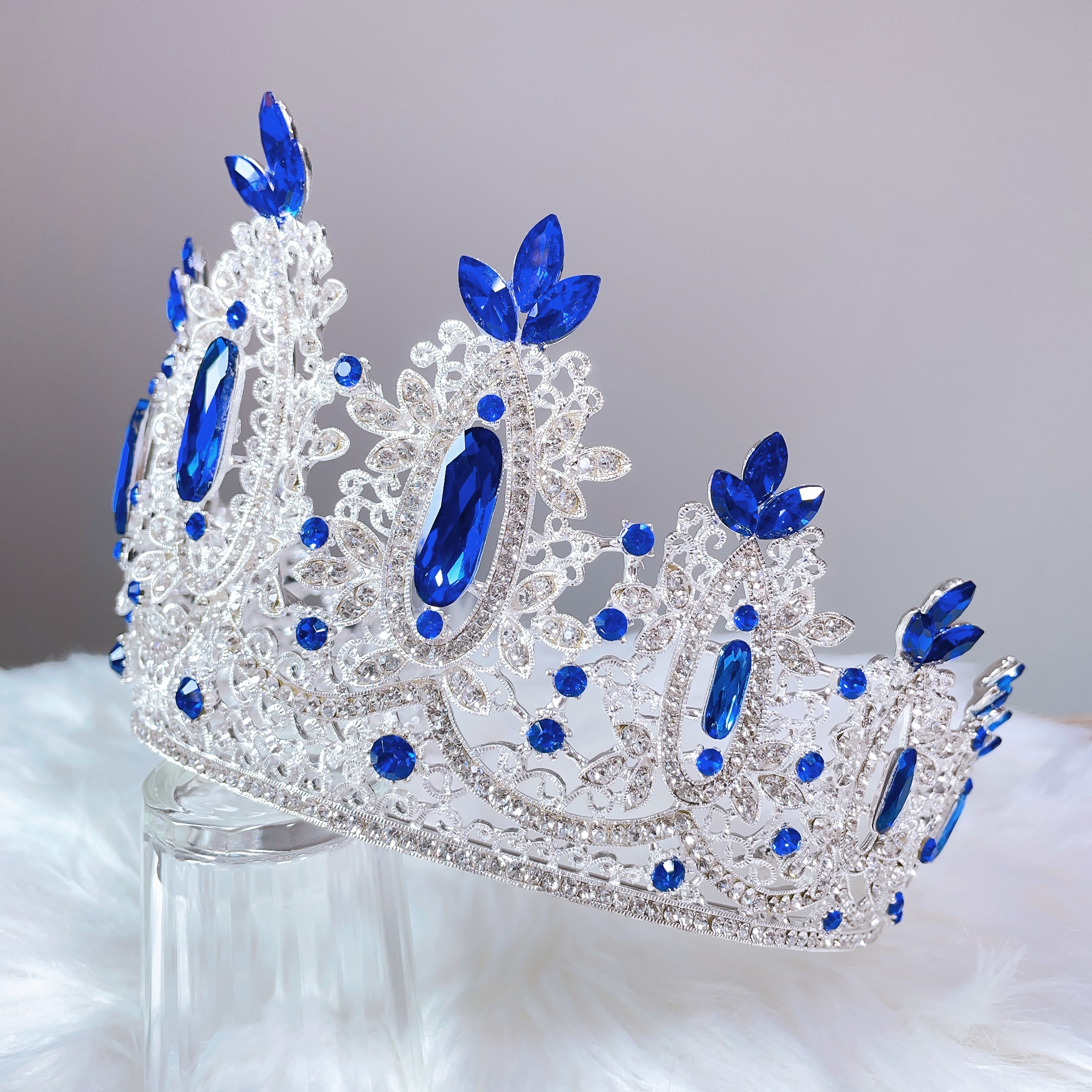 (พร้อมส่ง) เทียร่า 394 สีน้ำเงิน มงกุฎนางงาม มงกุฎเจ้าสาว มงกุฎเพชร งานพรีเมี่ยม สินค้าพร้อมส่งจากไทย