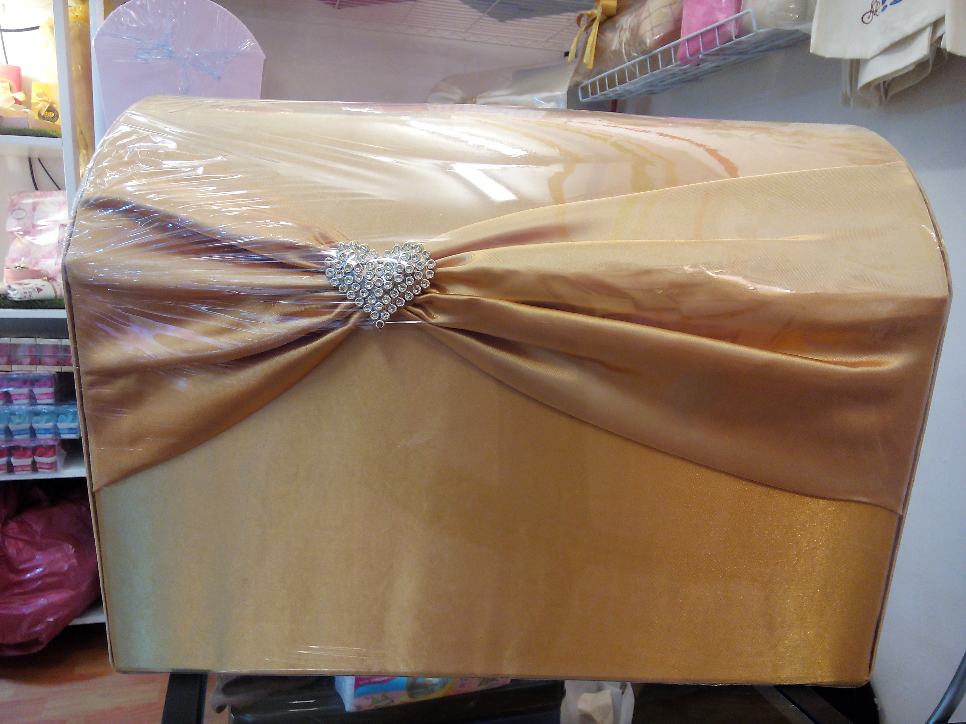 กล่องรับซองหีบสมบัติ หุ้มผ้าไหม ติดหัวใจเพชร