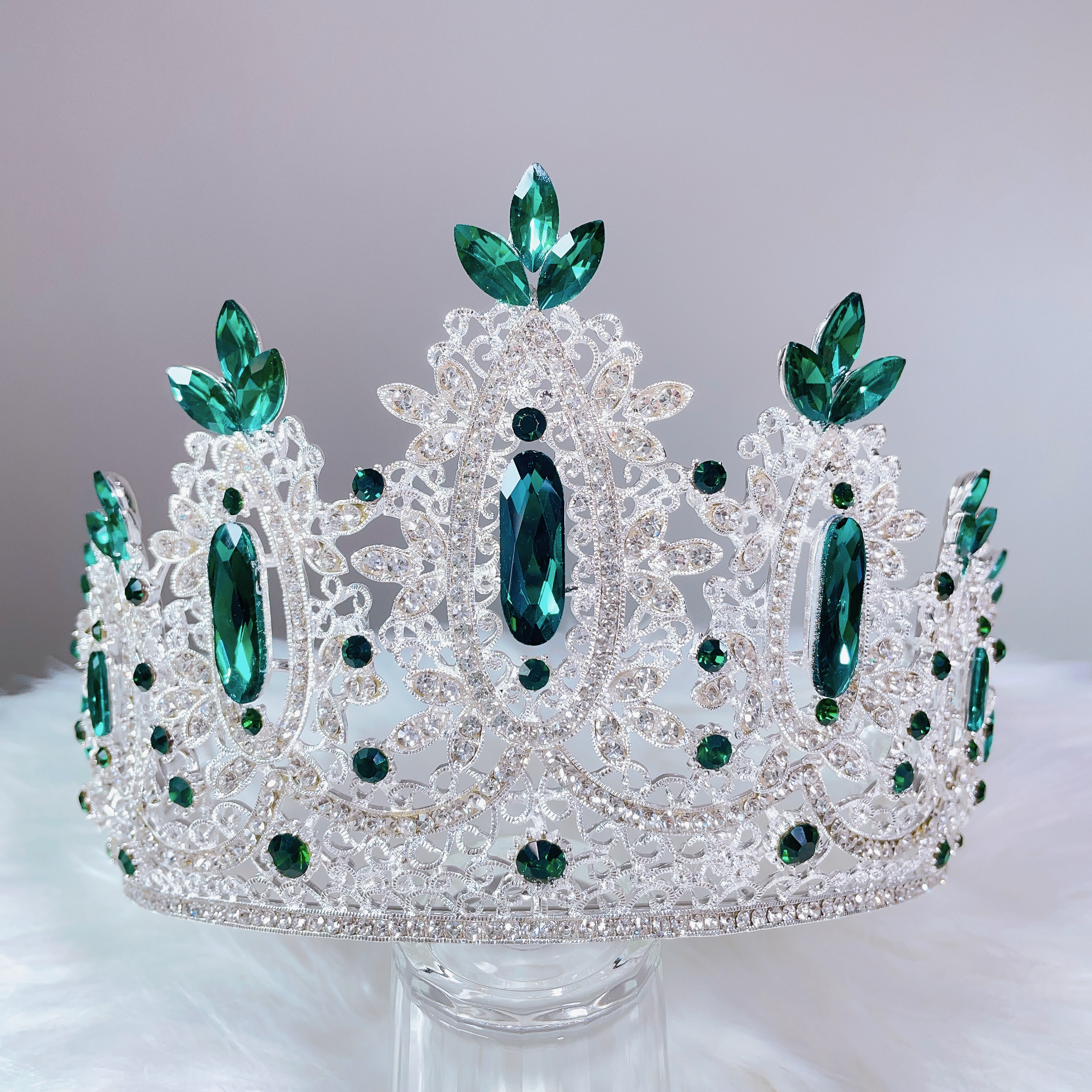 (พร้อมส่ง) เทียร่า 394 สีเขียว มงกุฎนางงาม มงกุฎเจ้าสาว มงกุฎเพชร งานพรีเมี่ยม สินค้าพร้อมส่งจากไทย