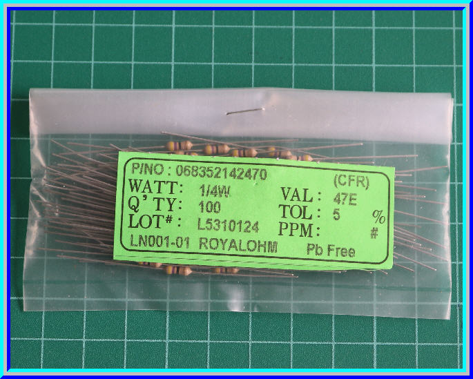 100x ตัวต้านทาน 47 Ohm 1/4 Watt 5% Royal Ohm