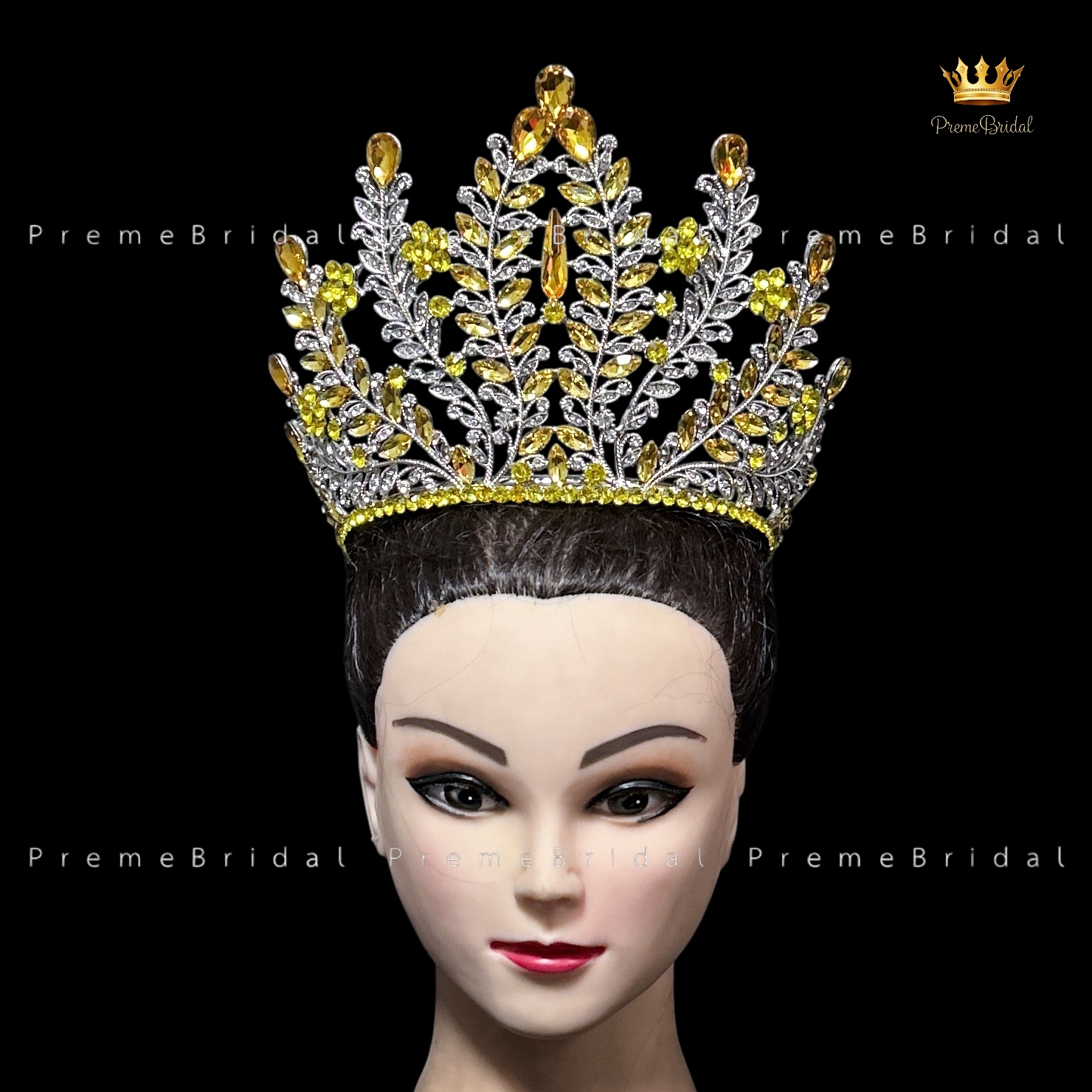 (พร้อมส่งจากไทย) มงกุฏ 132 สีเหลือง ขนาดใหญ่ไซส์นางงาม งานสวย รุ่นฐานกลม ส่งด่วน ส่งจาก จ.อุบลราชธานี