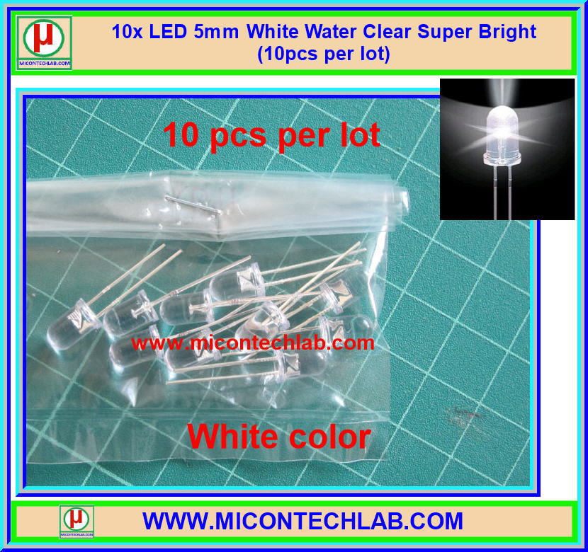 10x แอลอีดี ขนาด 5 มม. สีขาว แบบใส LED 5mm Super Bright