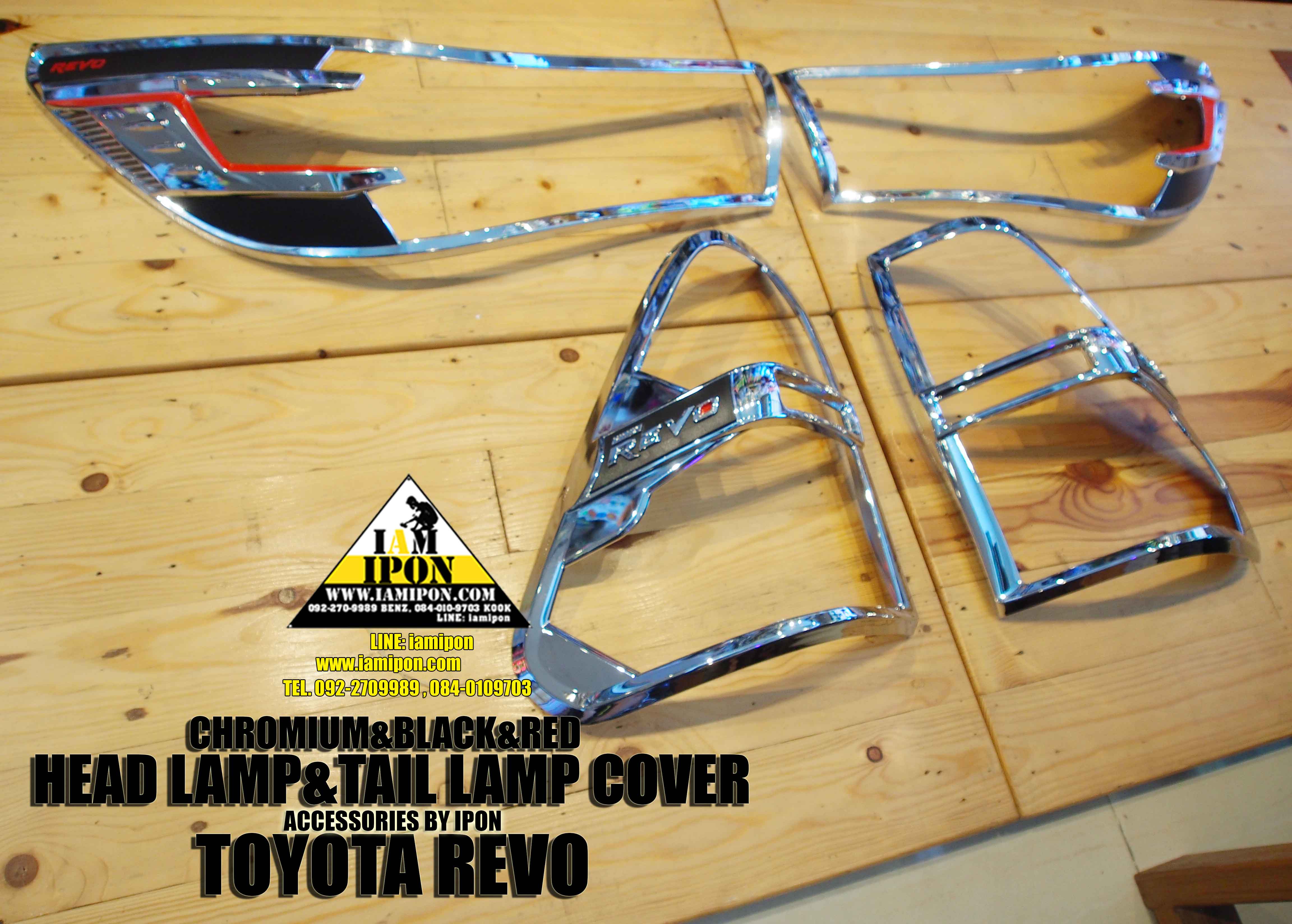 HEAD LAMP COVER TOYATA REVO CHROMIUM&BLACK&RED ครอบไฟหน้าโครเมียมดำแดงโตโยต้ารีโว้