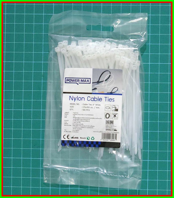 1x เคเบิ้ลไทร์ สีขาว ยาว 4 นิ้ว 100 เส้น (Cable Ties)