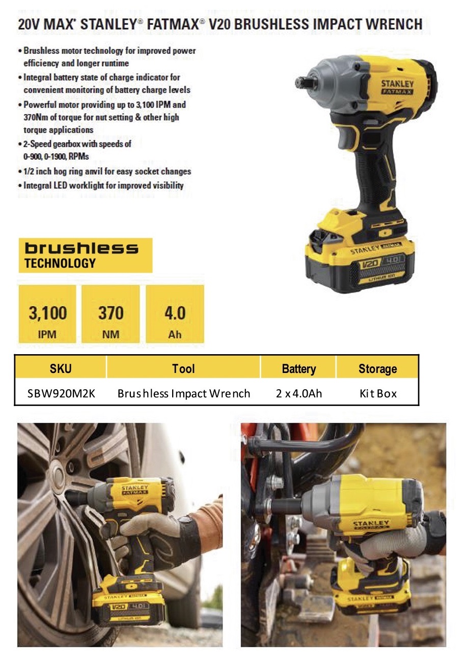 บล็อกกระแทกไร้สาย20V SBW920M2K STANLEY