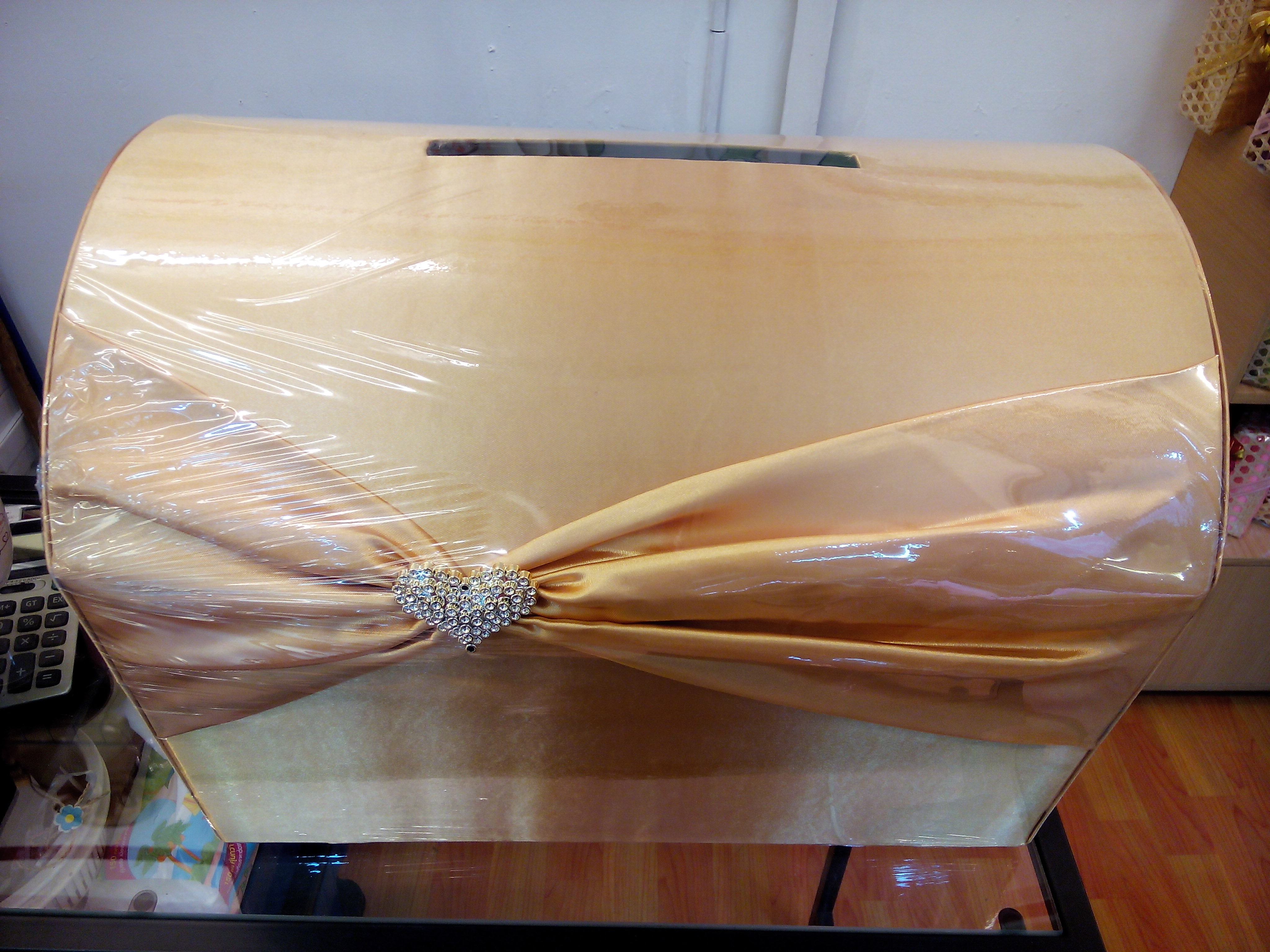 กล่องรับซองหีบสมบัติ หุ้มผ้าไหม ติดหัวใจเพชร