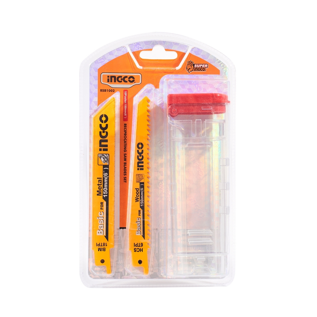 INGCO ชุดใบเลื่อยชัก 6 นิ้ว ใบเลื่อยตัดไม้ 6T-6ใบ / ตัดเหล็ก 18T-4ใบ จำนวน 10 ใบ/ชุด พร้อมกล่องเก็บใบ รุ่น RSB1002