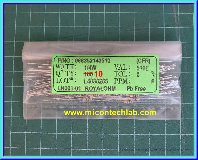 10x ตัวต้านทาน 510 Ohm 1/4 Watt 5% Cabon
