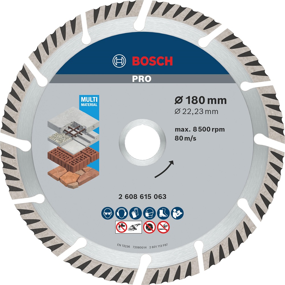 ใบเพชรตัดคอนกรีต7" BOSCH PRO Multi Material Diamond Disc, 180 x 22.23 mm