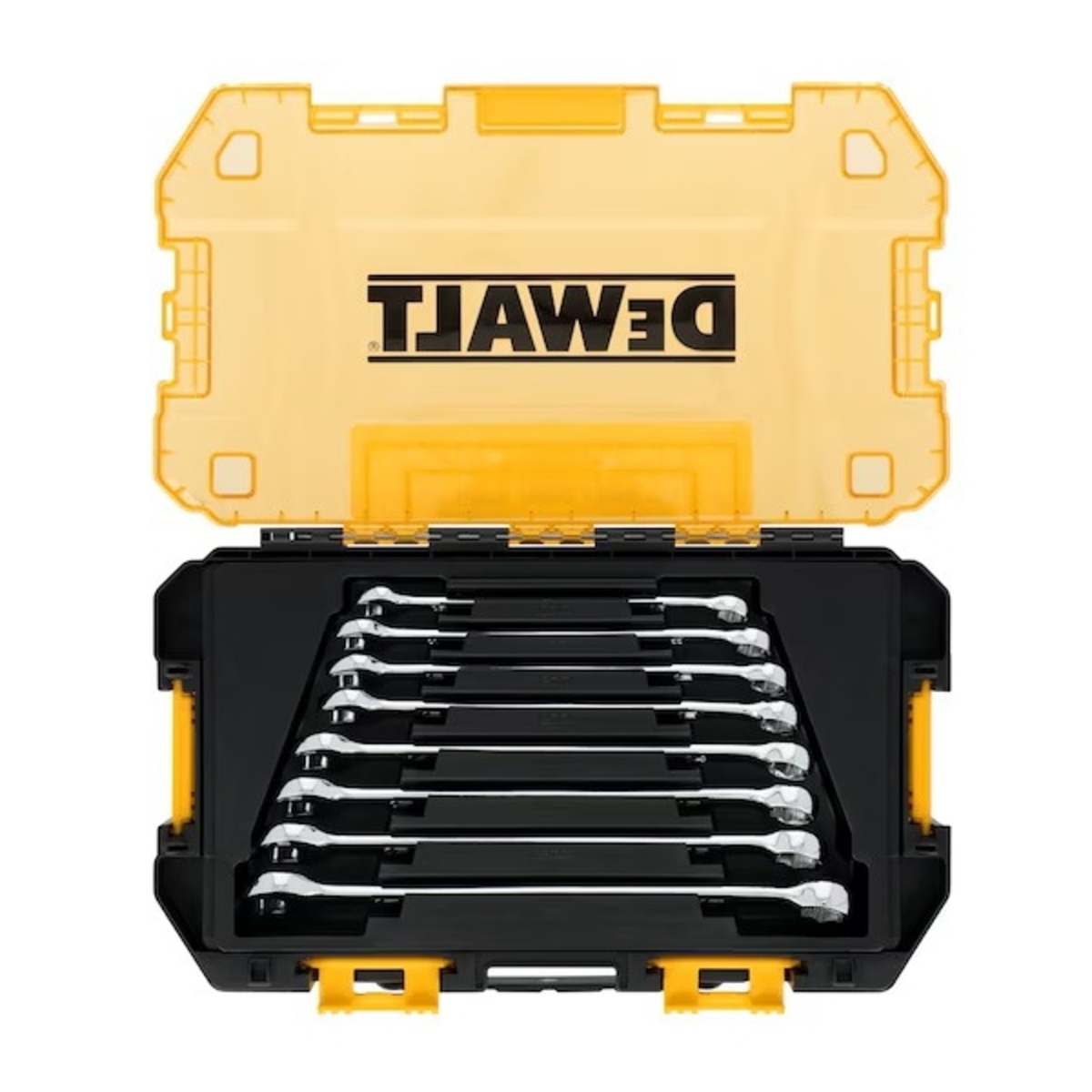 DEWALT ชุดประแจแหวนข้างฯ 8 ชิ้น 10-17 มม. รุ่น DWMT45426 กล่องใส มุมเอียง 15 องศา