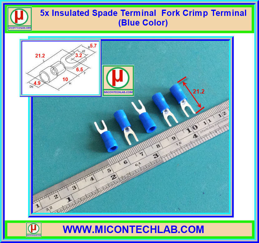 5x หางปลาแฉกหุ้ม สีน้ำเงิน (Spade Crimp Terminal)