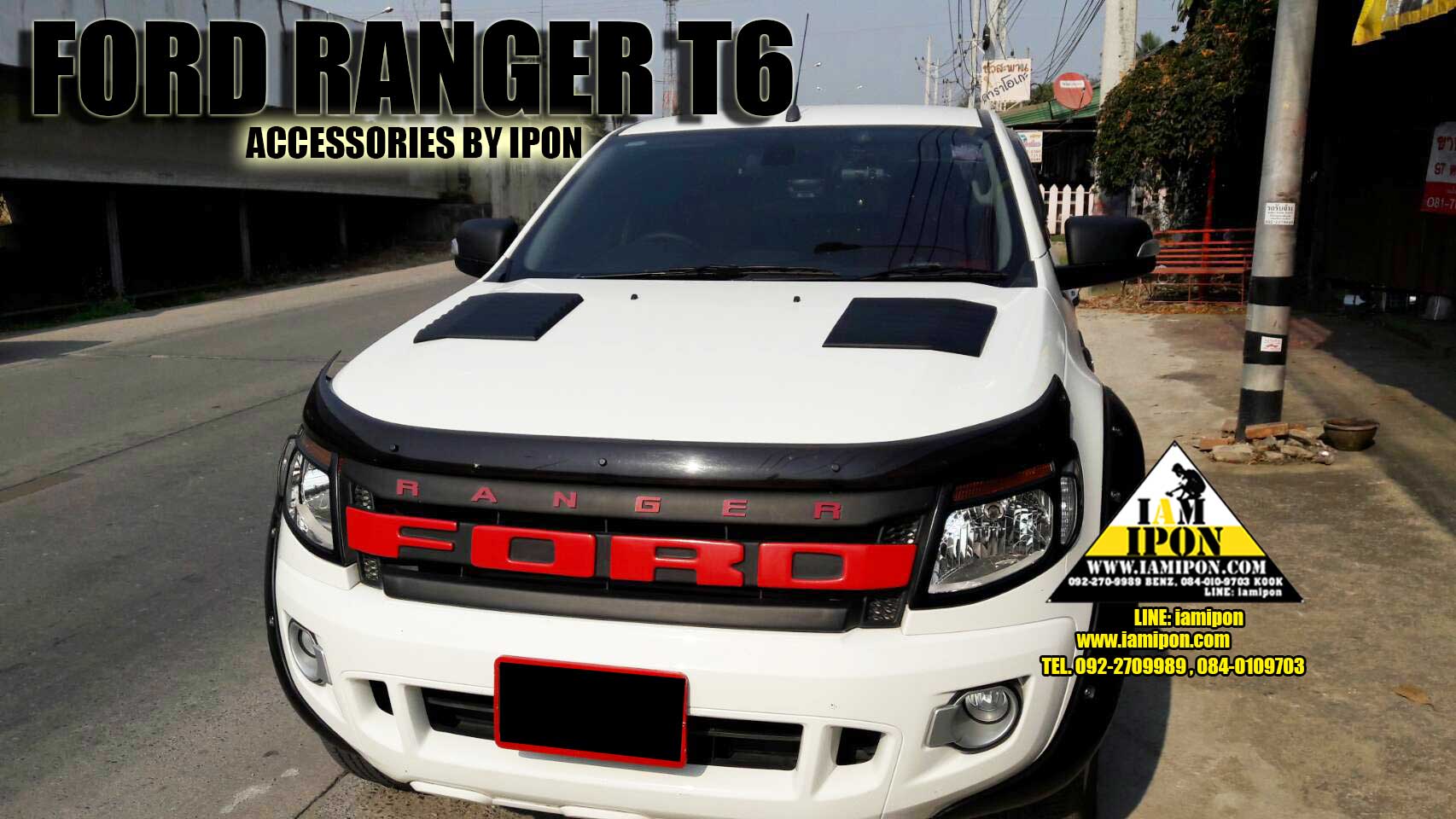 SCOOP BONNET FLATBLACK FORD RANGER T6-MC WITH 3M สกู๊ปหลอกฝากระโปรงหน้าดำด้านฟอร์ดเรนเจอร์ T6-MC