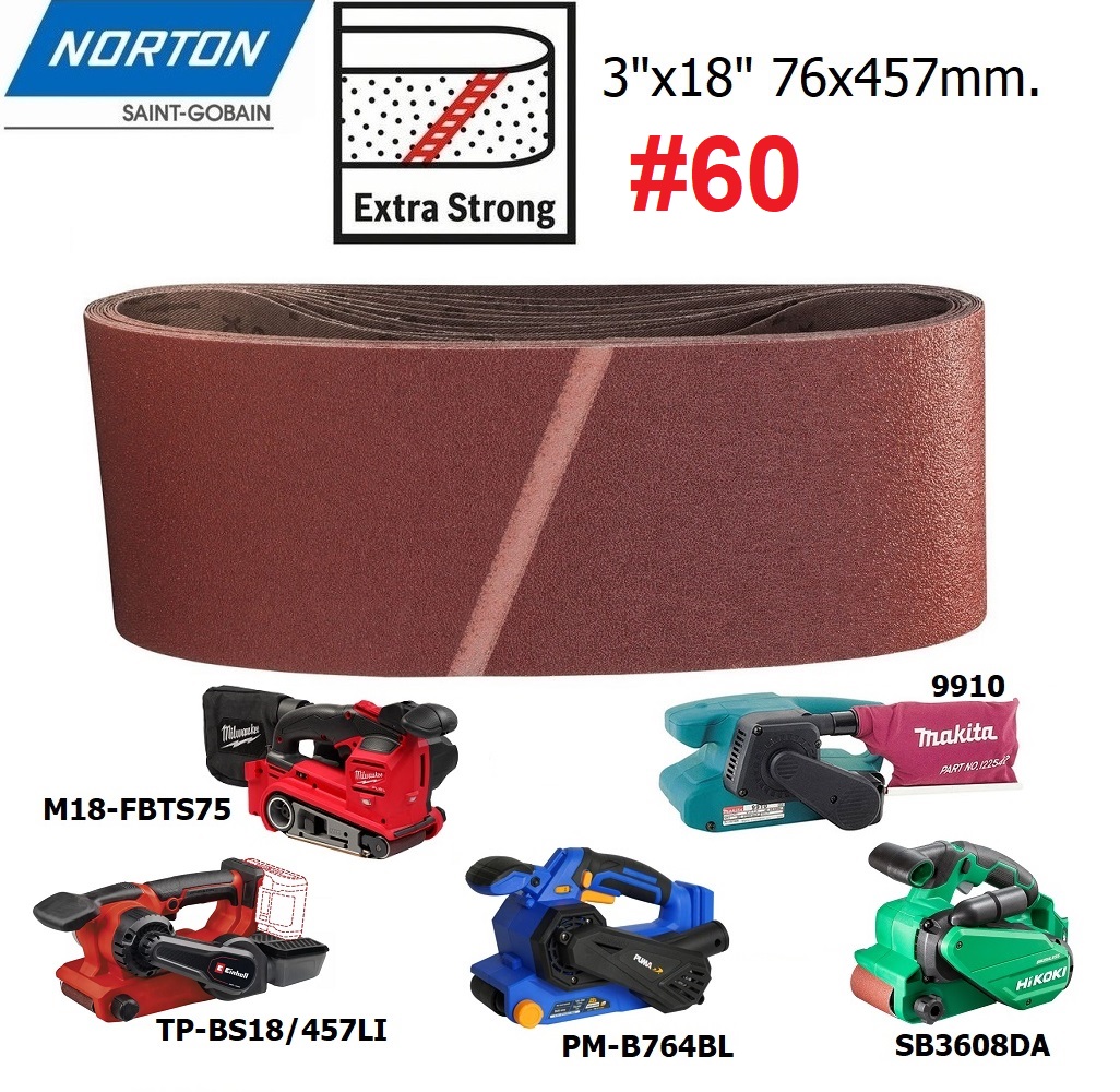 ผ้าทรายสายพาน3"x18" #60 NORTON