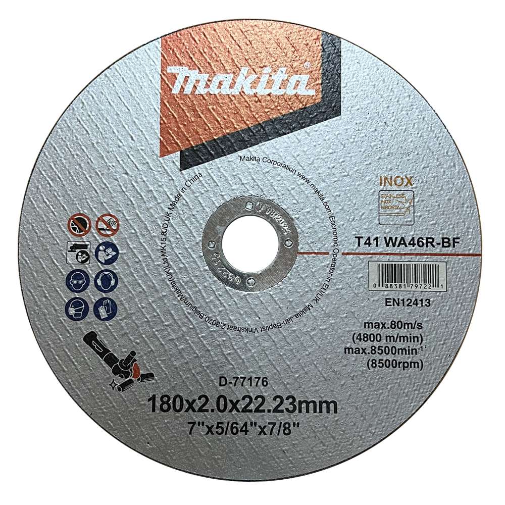 ใบตัดสแตนเลส MAKITA 7″ 180x2x22.23mm WA46R D-77176