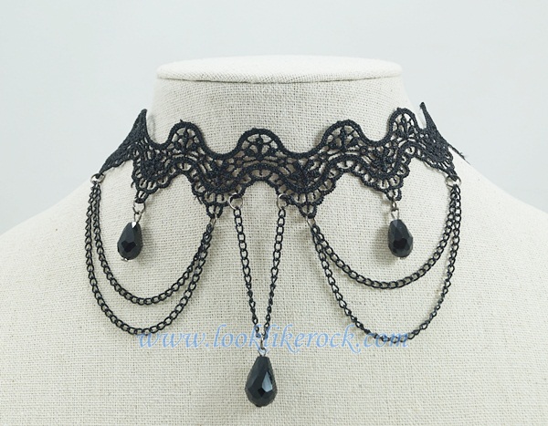 สร้อยคอ (Chocker) Gothic Lolita ประดับด้วยพลอยเทียมสีดำ