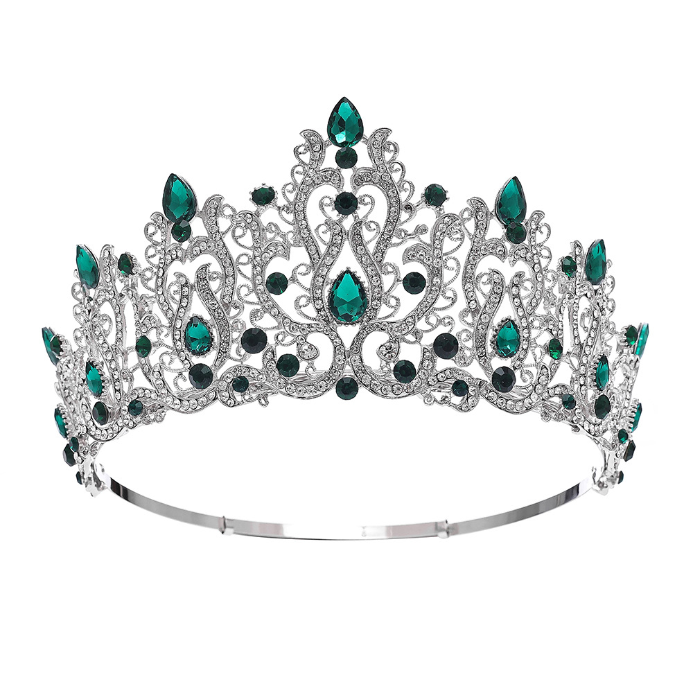 (พร้อมส่งจากไทย) มงกุฏ 114 สีเขียว มงกุฎนางงาม มงกุฎเพชร สวยงามอลังการ ฐานมงวงกลมปรับได้