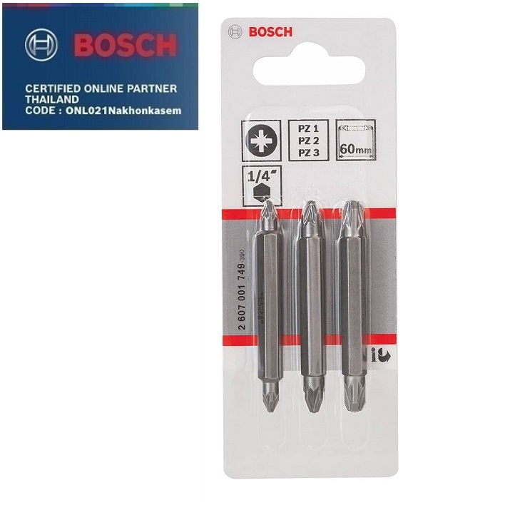 ดอกไขควง PZ x60mm. BOSCH 2607001749 แพค3ดอก