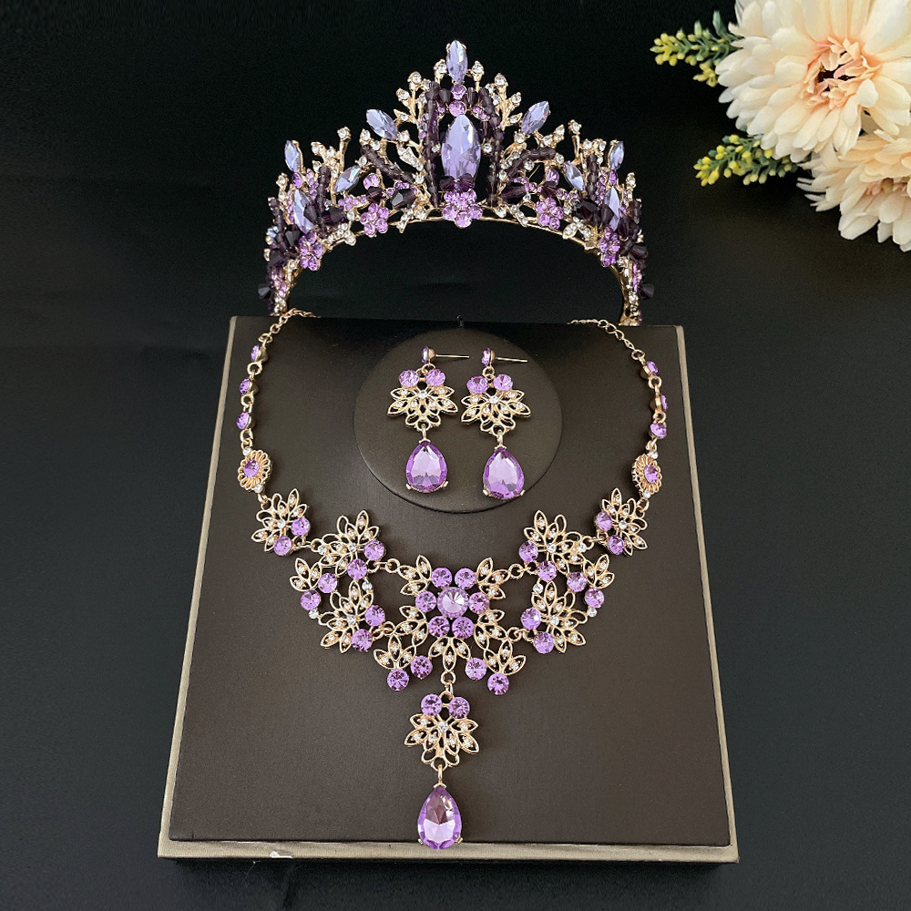 SET006 สีม่วง เครื่องประดับ 3 ชิ้น มงกุฎ สร้อยคอ ต่างหู จัดเซทสวยงาม สินค้าพร้อมส่งจากไทย