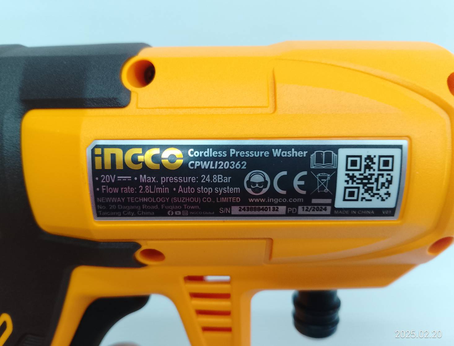 INGCO ปืนอัดฉีดแรงดันสูงไร้สาย 20V CPWLI20362